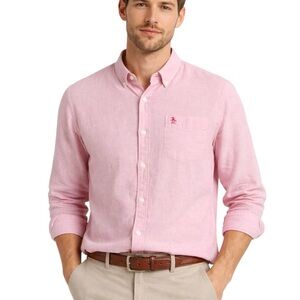 Original Penguin Pink Pinstripe Long-Sleeve Button-Down Linen Blend Shirt